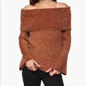 NEW Brown off the shoulder bell sleeve sweater  L